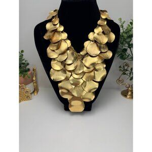 Zara Runway Gold Cascading Petal Statement Necklace NWOT Gorgeous